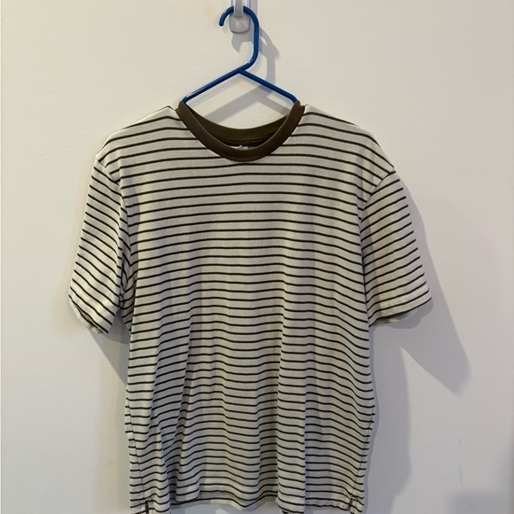 Zara Khaki and White Striped Tee - Picture 1 of 3
